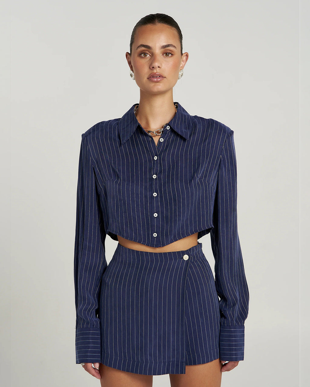 Asymmetric Skort - Navy Pinstripe by Summi Summi - view 5