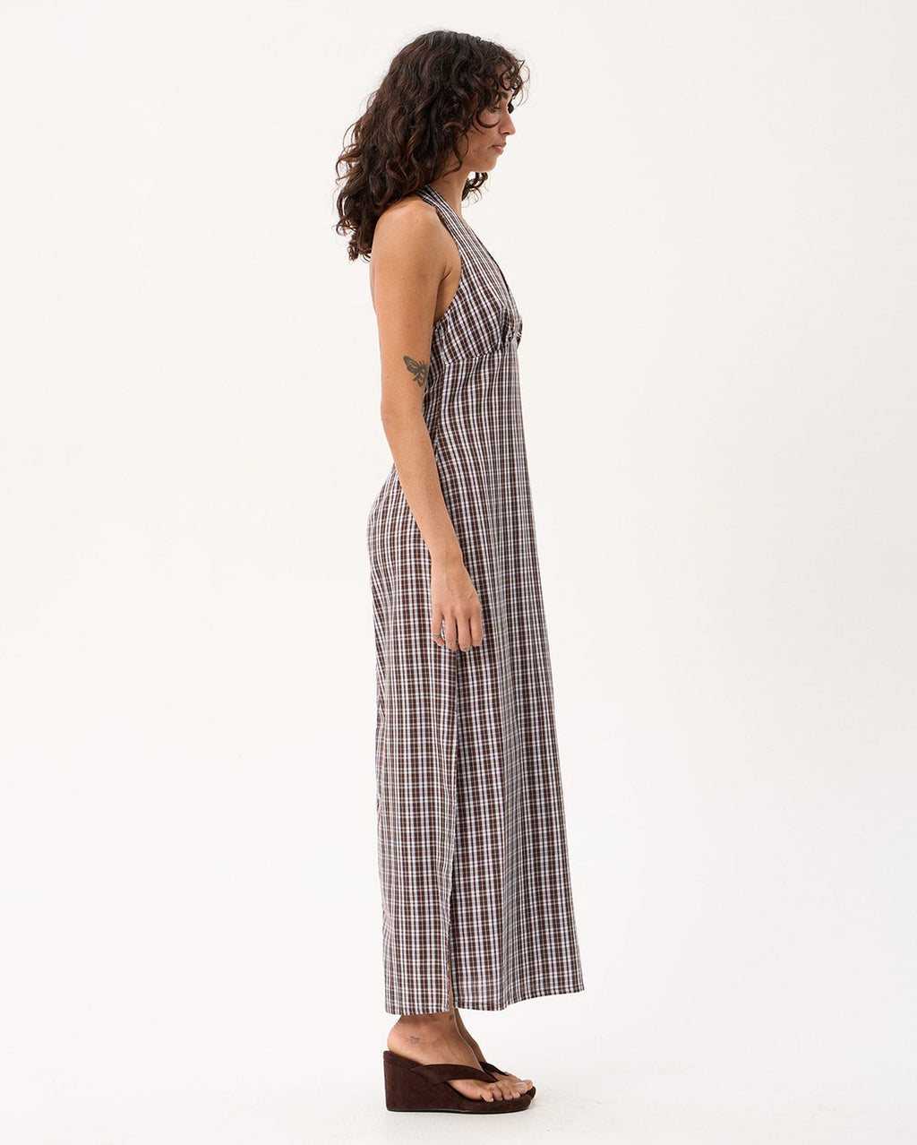 Alexa Echo - Recycled Halter Maxi Dress - Brown / Blue Check - Afends