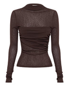 Aster Long Sleeve Mesh Top - Chocolate - Nude Lucy