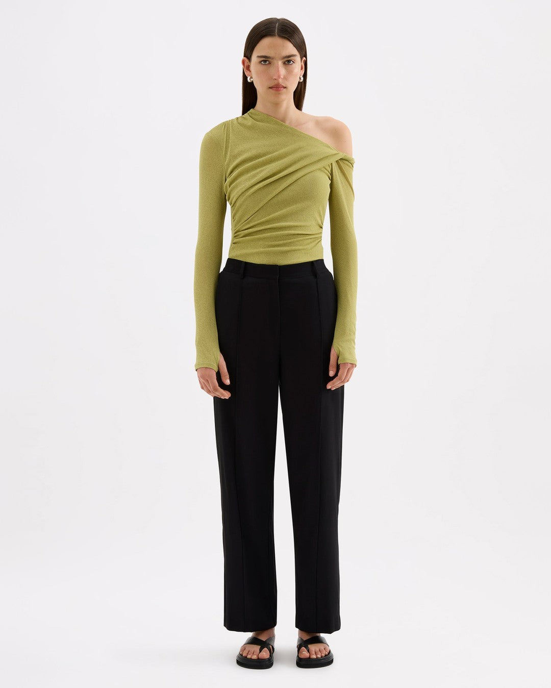 Piper Mesh Long Sleeve Top - Wasabi - Nude Lucy