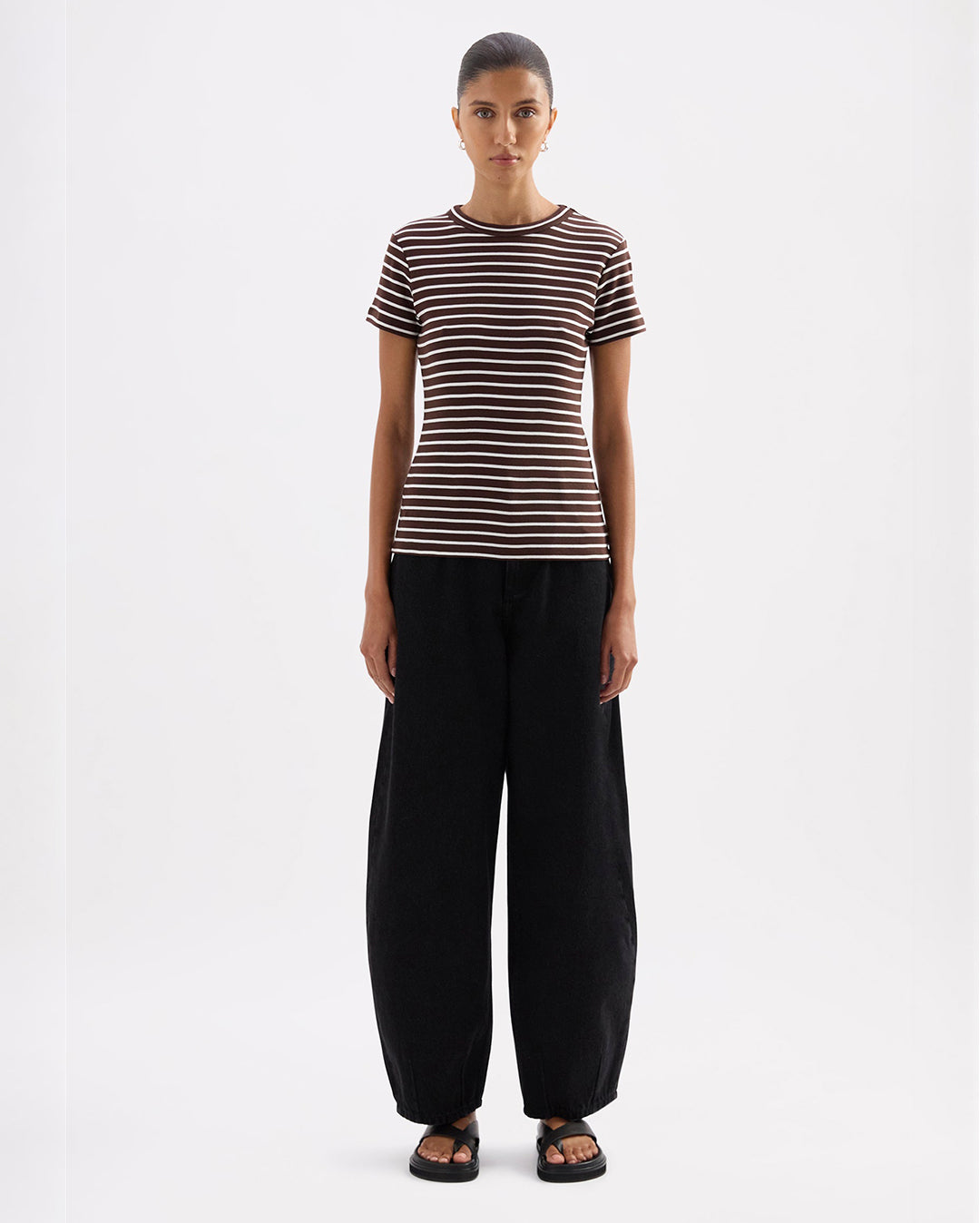 Organic Stripe Baby Tee - Choc Stripe - Nude Lucy