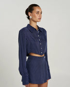 Asymmetric Skort - Navy Pinstripe by Summi Summi - view 6