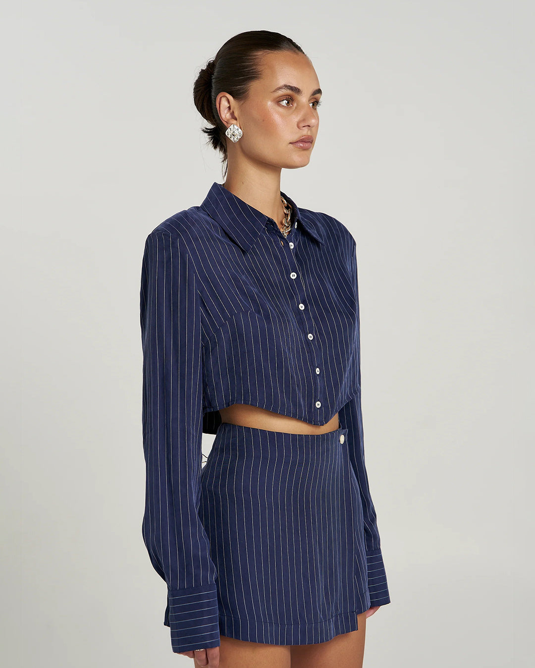 Asymmetric Skort - Navy Pinstripe by Summi Summi - view 6