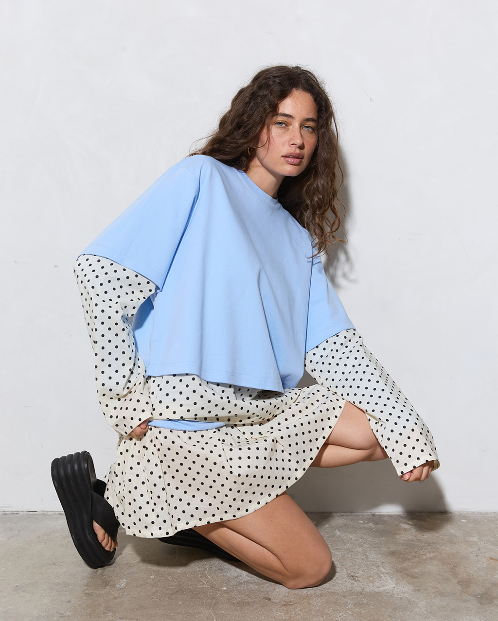 Blue Crush LS Tee - Light Blue/Polka Dot - Commonplace Essentials