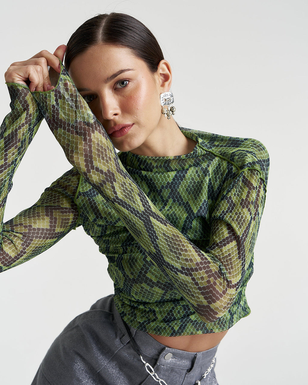 Mesh Long Sleeve Rouched Skivvy - Viper - Summi Summi