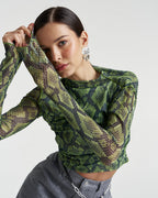 Mesh Long Sleeve Rouched Skivvy - Viper - Summi Summi