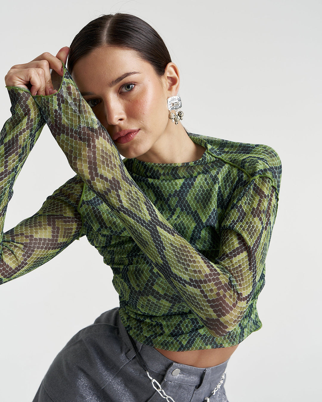 Mesh Long Sleeve Rouched Skivvy - Viper - Summi Summi