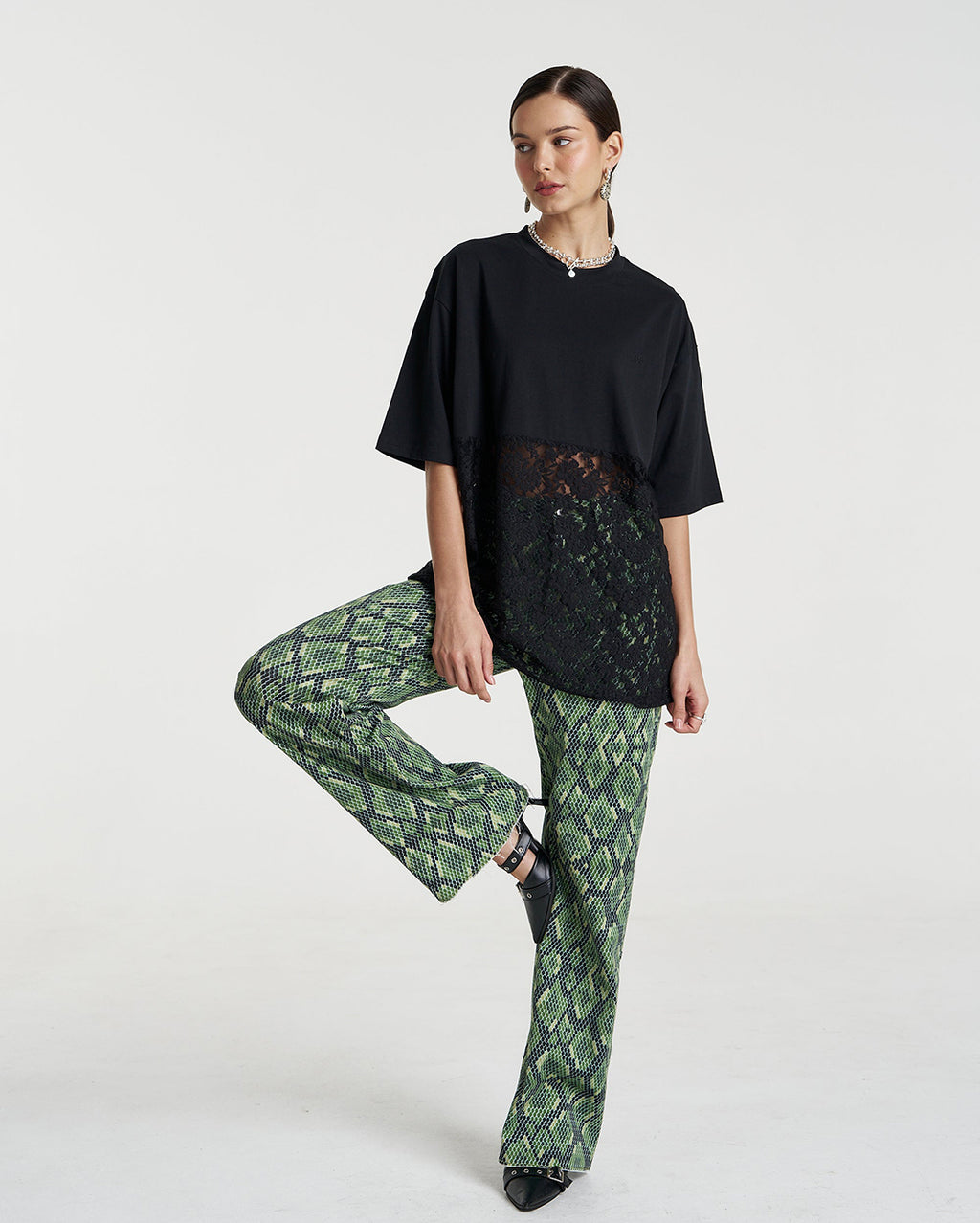 Lace Panel Tee - Black - Summi Summi