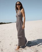 Alexa Echo - Recycled Halter Maxi Dress - Brown / Blue Check - Afends