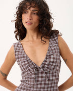 Izzy Echo - Recycled Mini Dress - Brown / Blue Check - Afends