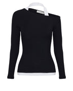 Geri Long Sleeve Top - B&W Splice - Nude Lucy