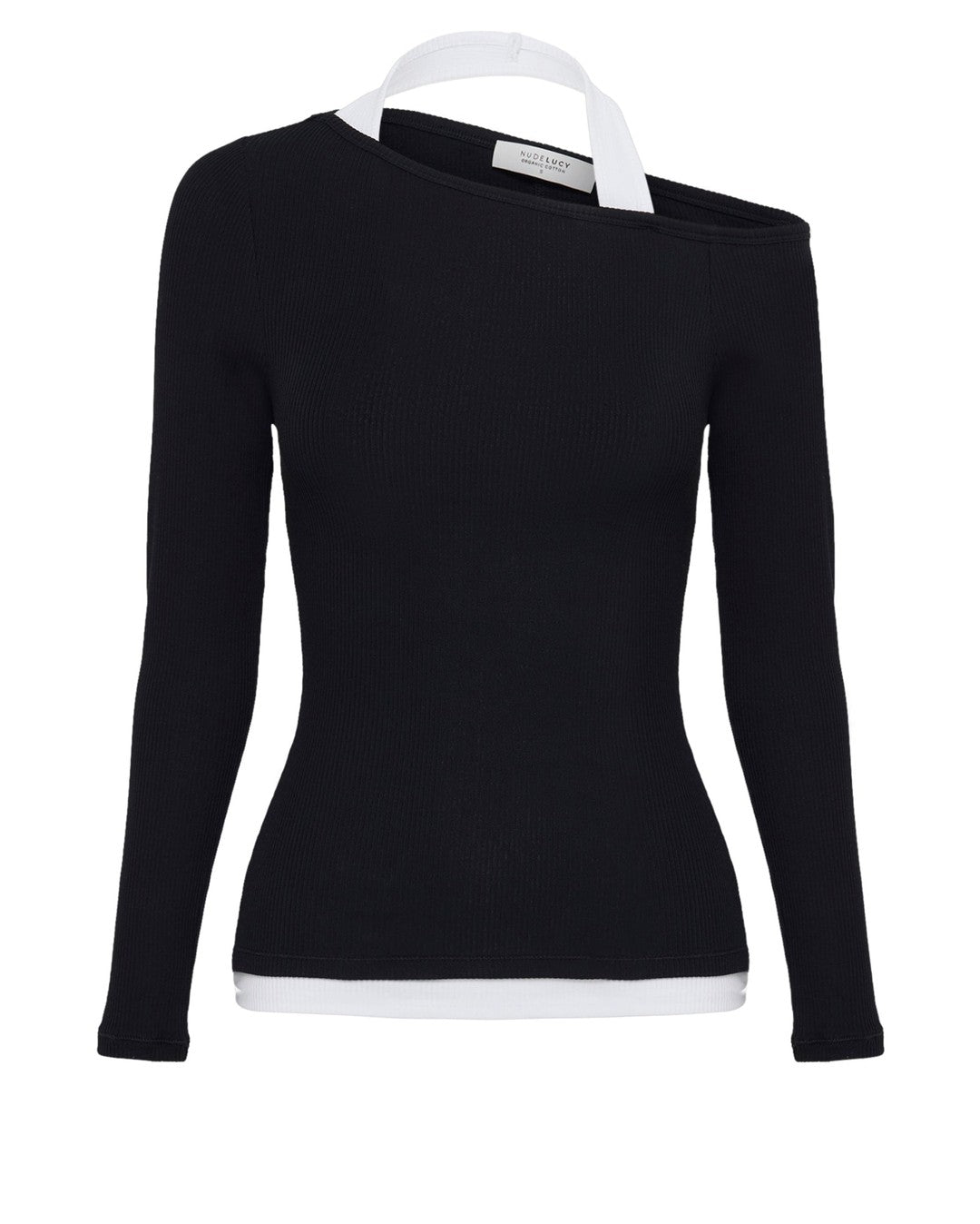 Geri Long Sleeve Top - B&W Splice - Nude Lucy