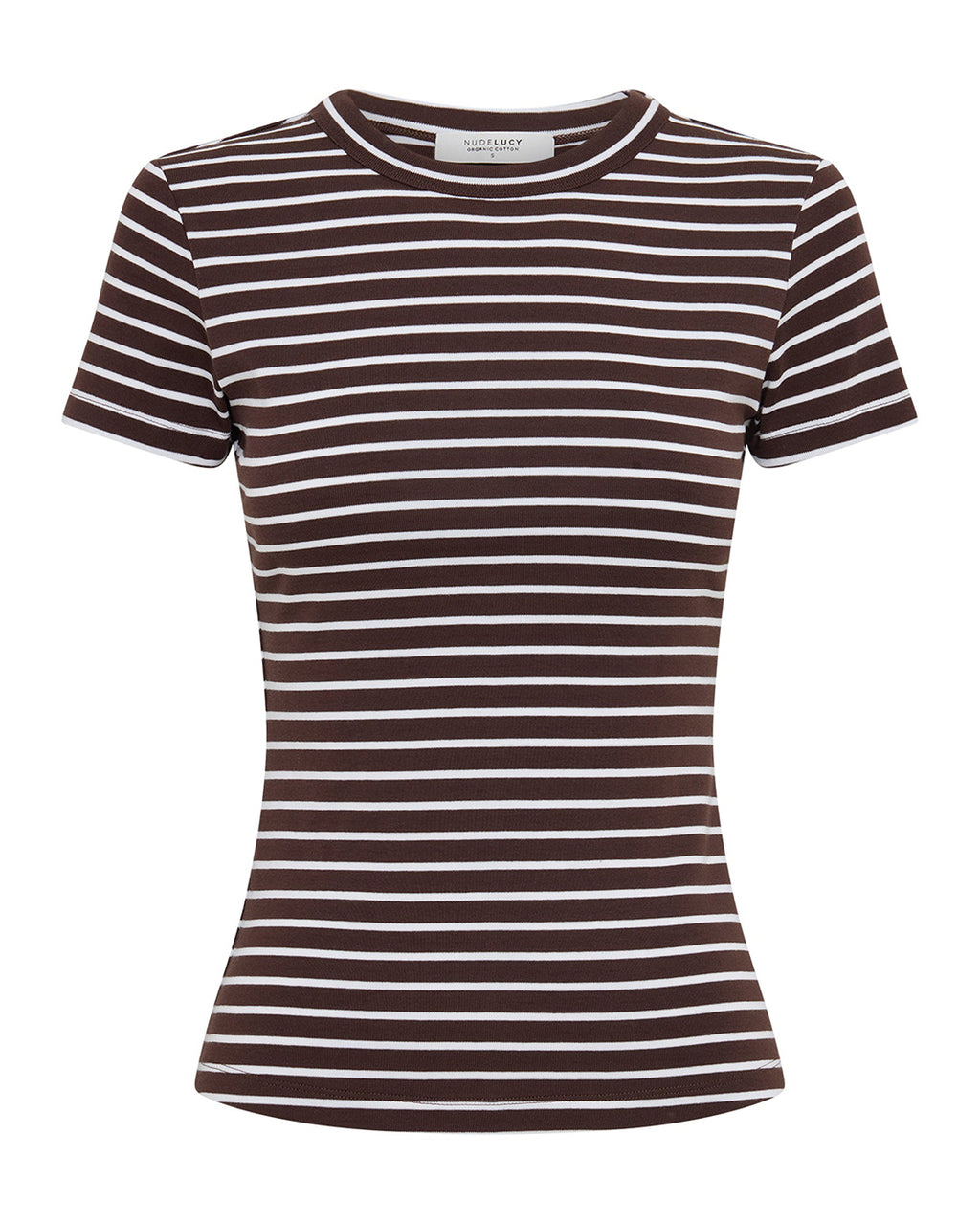 Organic Stripe Baby Tee - Choc Stripe - Nude Lucy