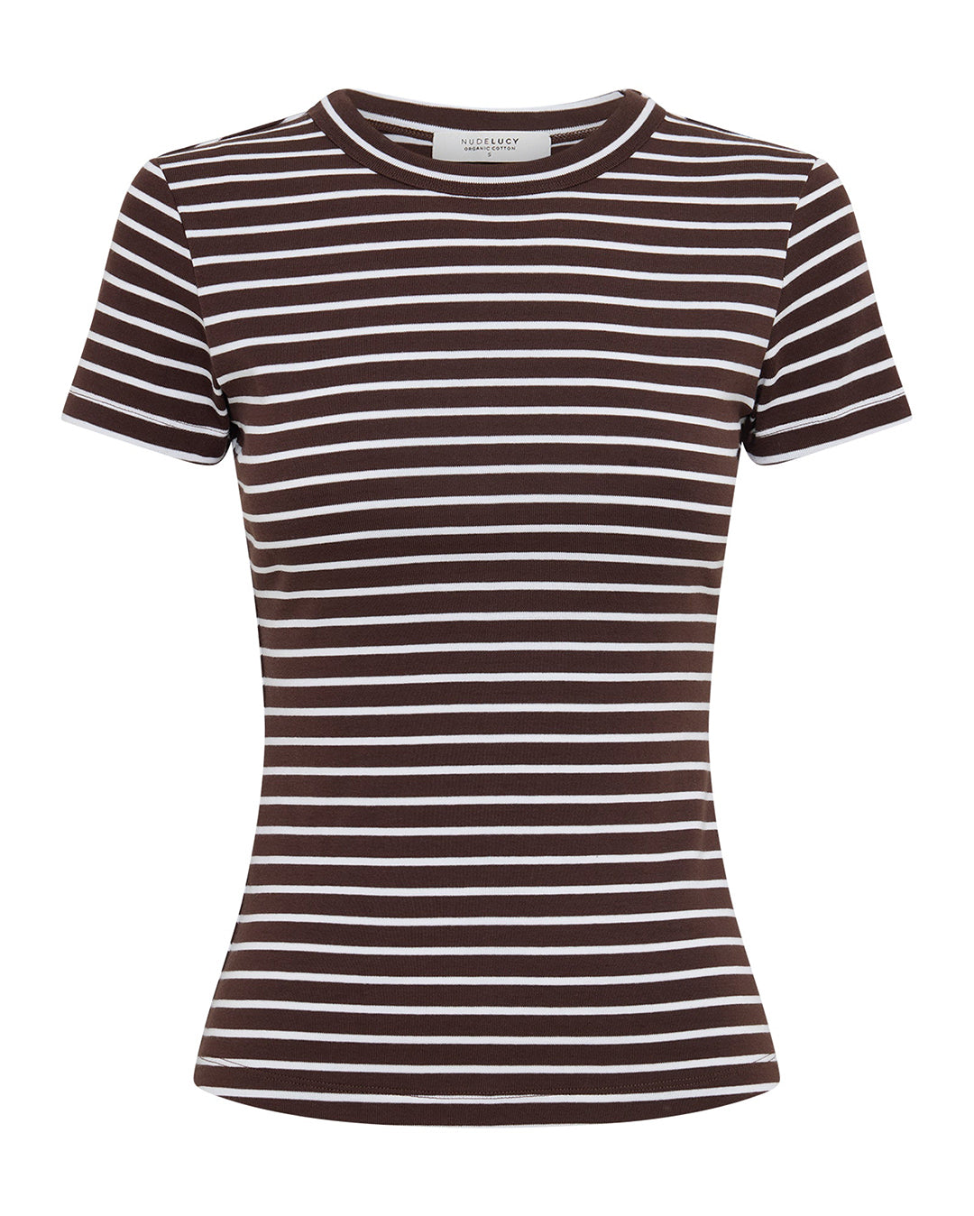 Organic Stripe Baby Tee - Choc Stripe - Nude Lucy
