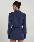 Asymmetric Skort - Navy Pinstripe by Summi Summi - view 7