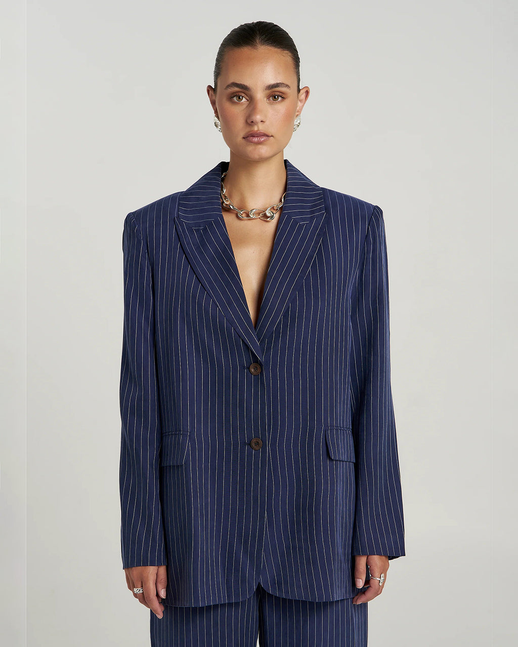 Oversized Blazer - Navy Pinstripe by Summi Summi - view 7