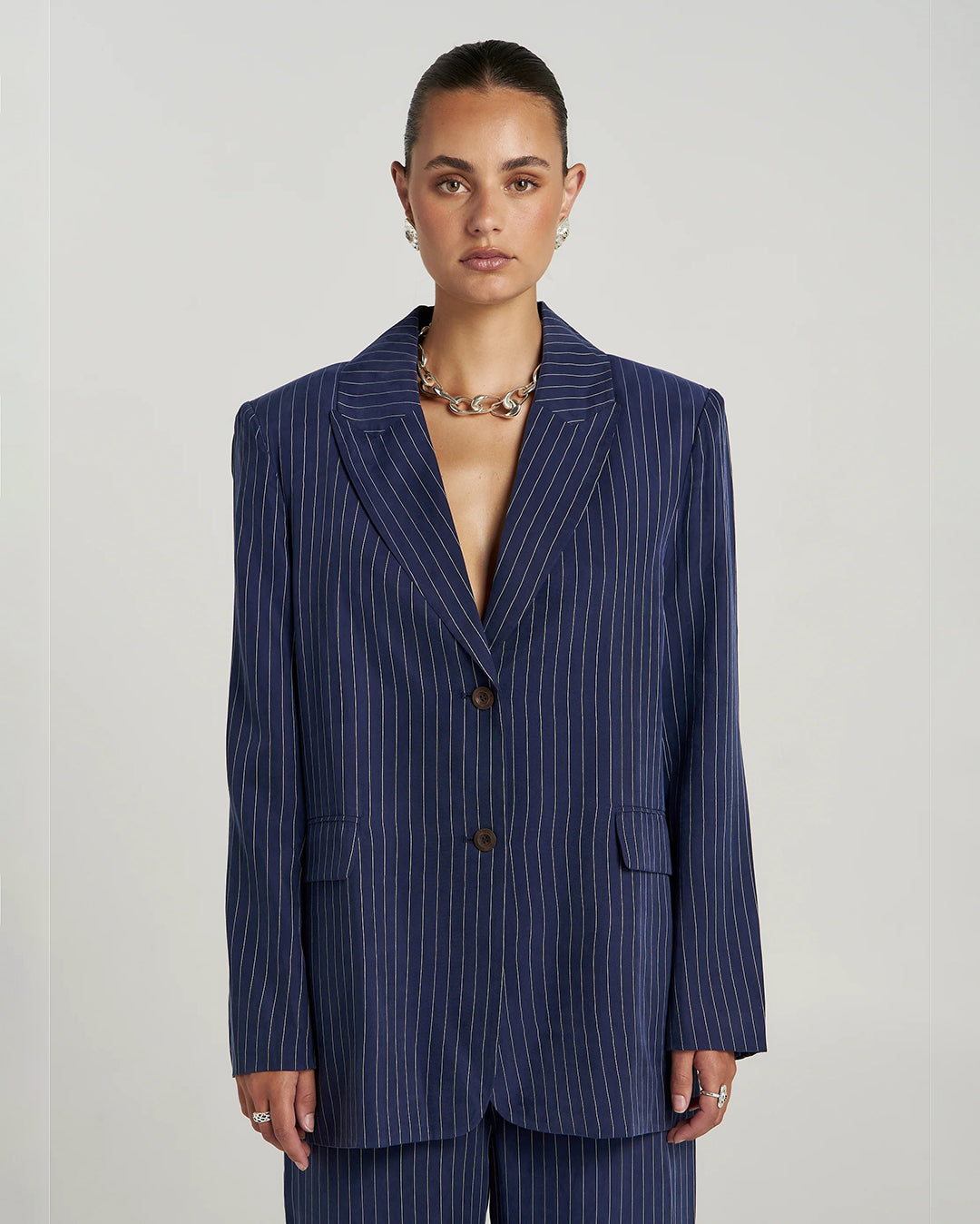 Oversized Blazer - Navy Pinstripe by Summi Summi - view 7