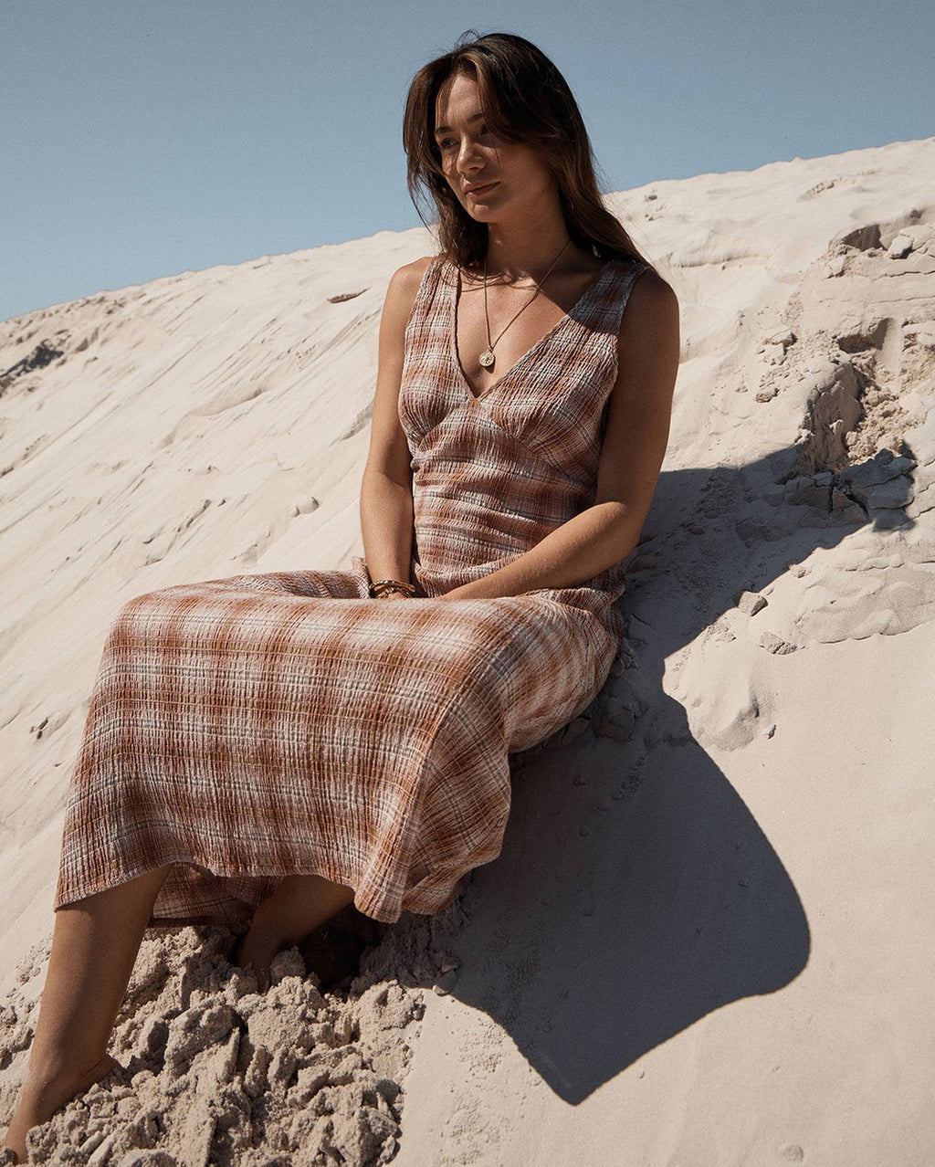 Tully Mirage - Hemp Seersucker Maxi Dress - Desert Check - Afends