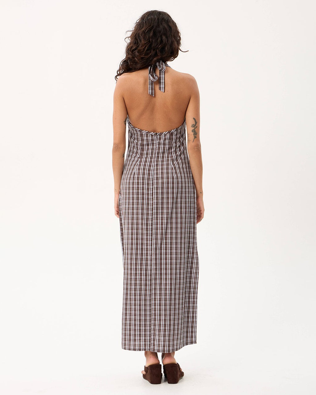 Alexa Echo - Recycled Halter Maxi Dress - Brown / Blue Check - Afends