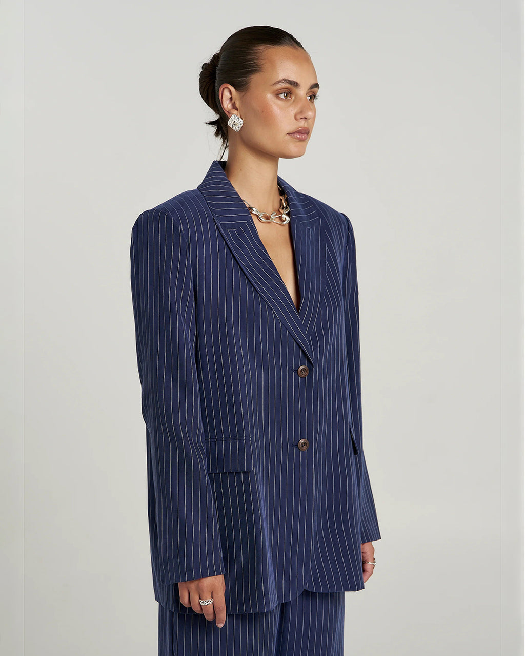 Oversized Blazer - Navy Pinstripe by Summi Summi - view 8