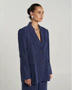 Oversized Blazer - Navy Pinstripe by Summi Summi - view 8
