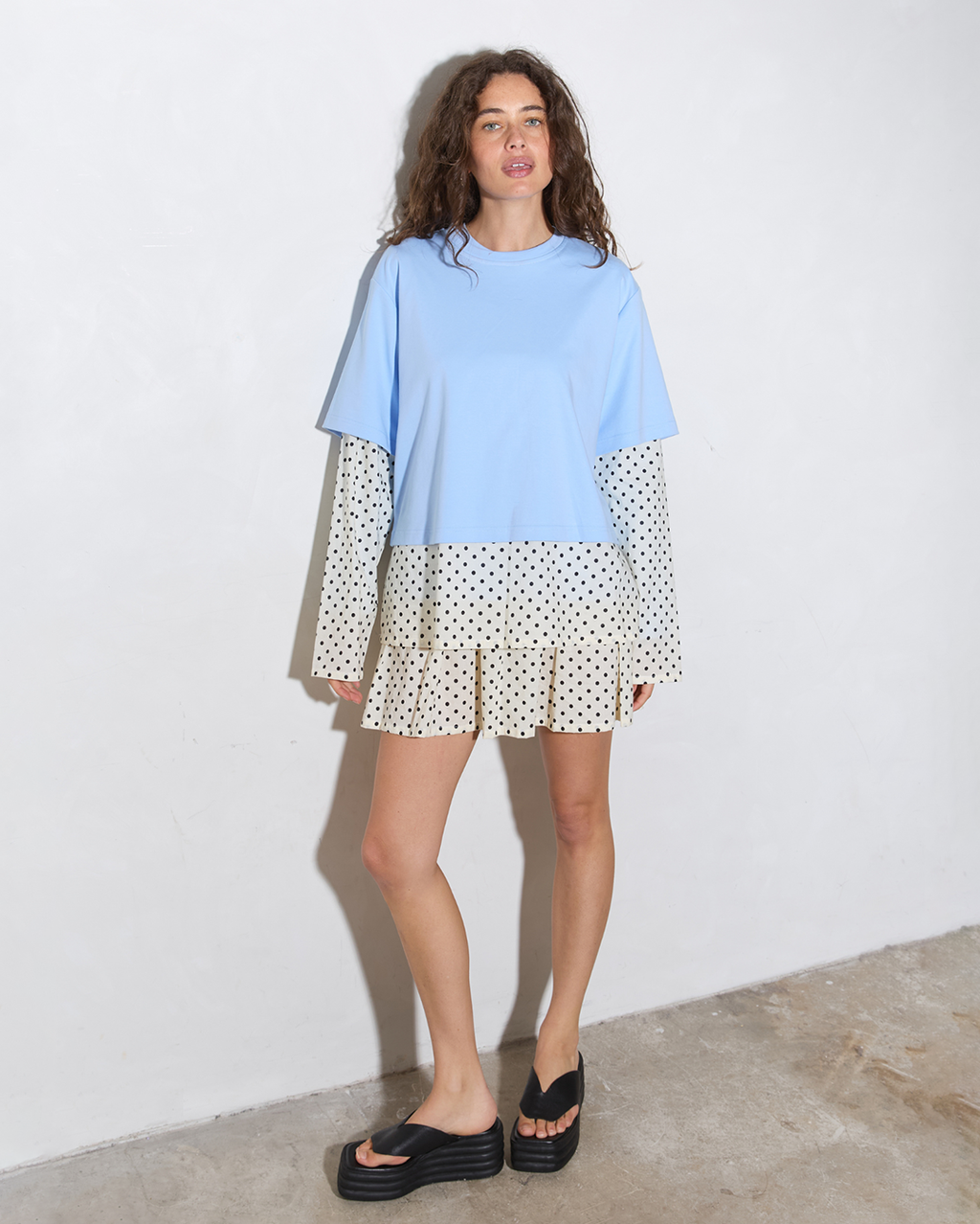 Blue Crush LS Tee - Light Blue/Polka Dot - Commonplace Essentials