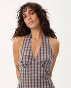 Alexa Echo - Recycled Halter Maxi Dress - Brown / Blue Check - Afends