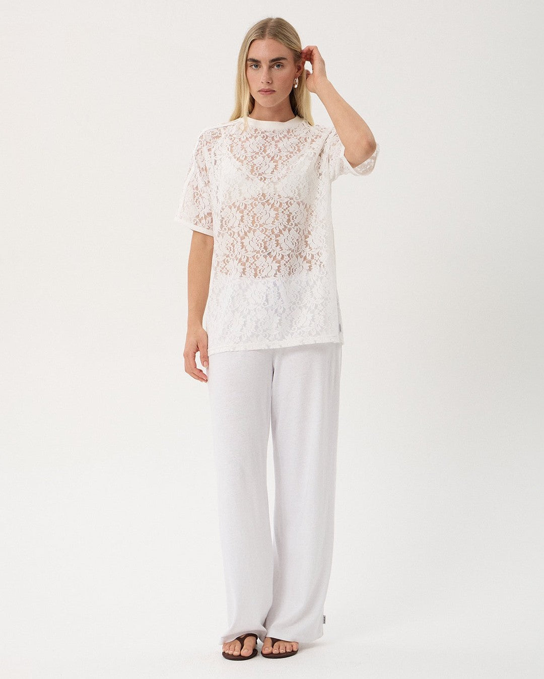 Angela - Recycled Lace Oversized Raglan Tee - White - Afends