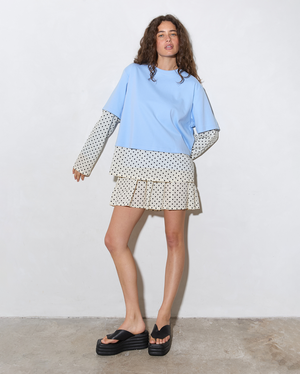 Blue Crush LS Tee - Light Blue/Polka Dot - Commonplace Essentials