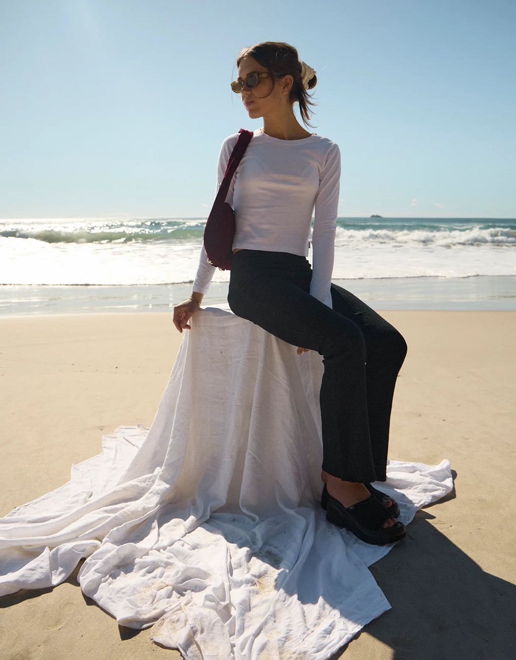 Focus Seersucker Flare Pant - Black