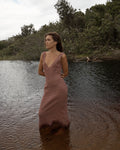 Capricorn Tully - Seersucker Maxi Dress - Burgundy / Beige Check by Afends