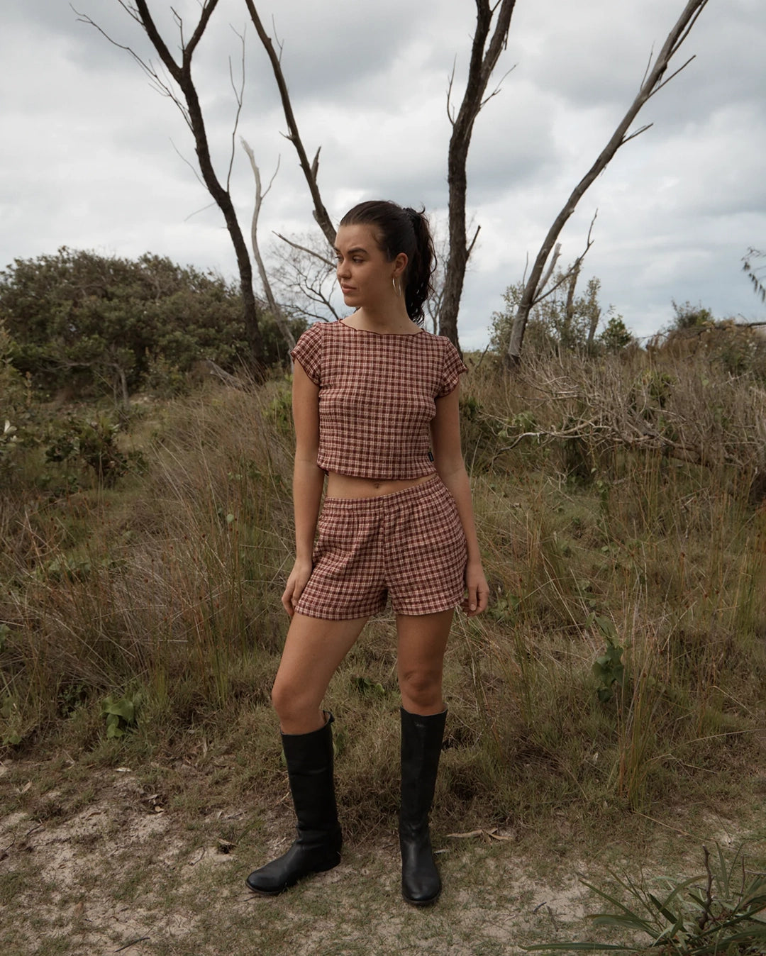 Capricorn - Seersucker Short - Burgundy / Beige Check by Afends - view 7