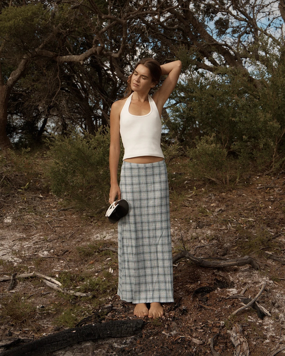 Lagoon - Seersucker Maxi Skirt - Overcast Check