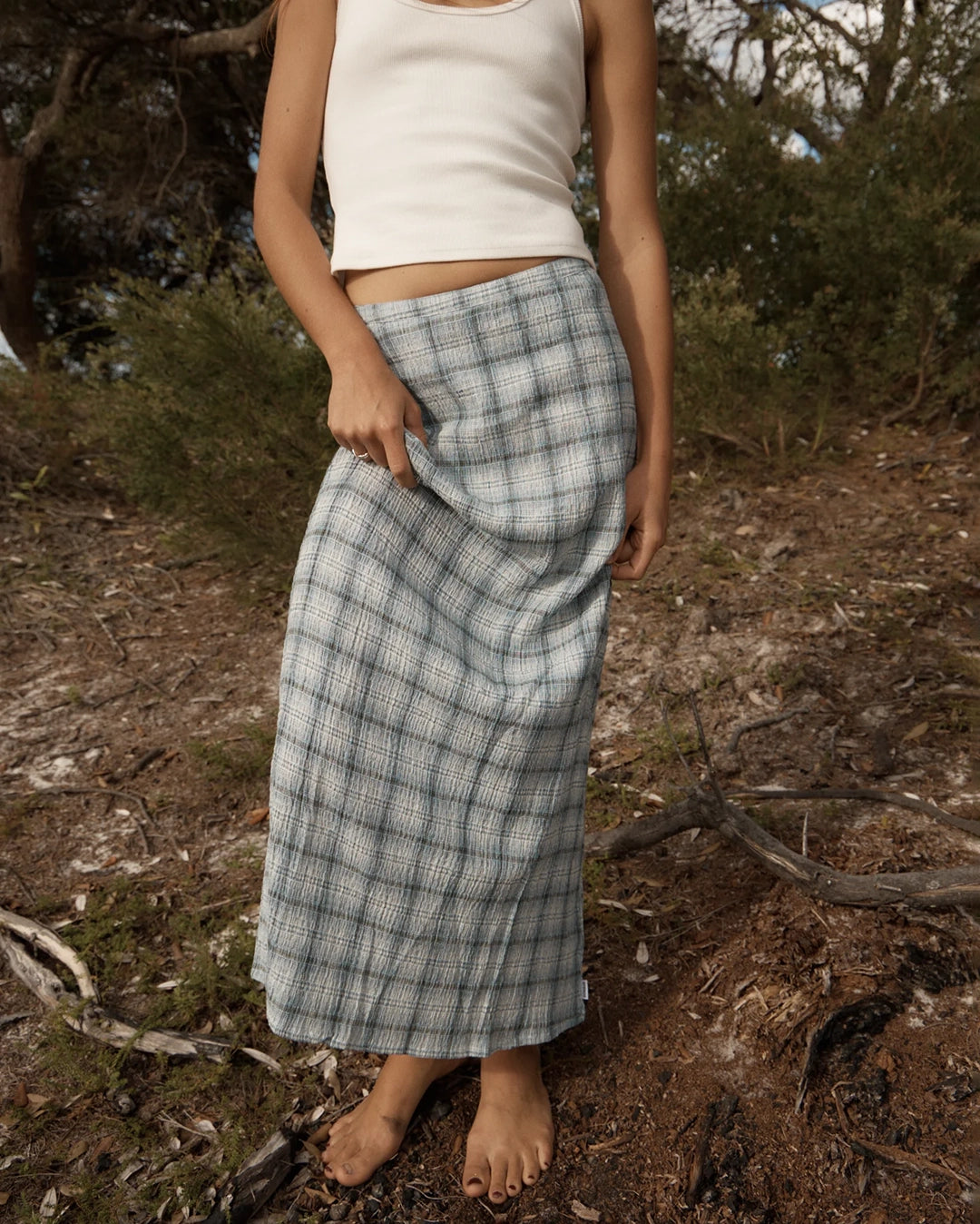 Lagoon - Seersucker Maxi Skirt - Overcast Check