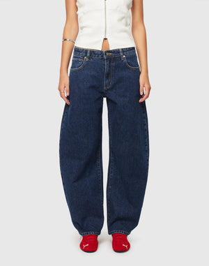 95 Tara Barrel Denim Jeans - Dark Blue
