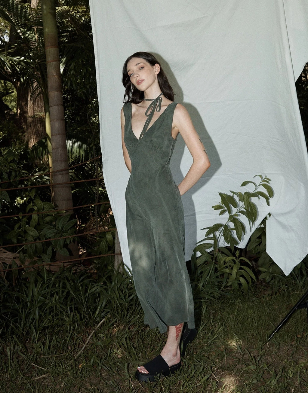 Gia Cupro Maxi Dress - Deep Green