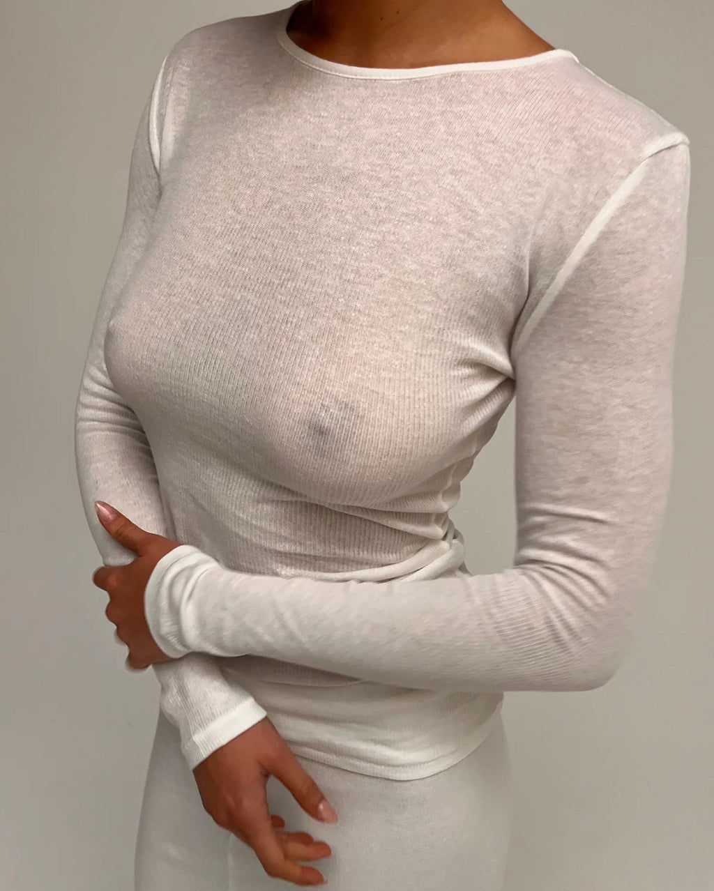 White Rib Hemp Jersey Long Sleeve Top - White by Zulu and Zephyr - view 5