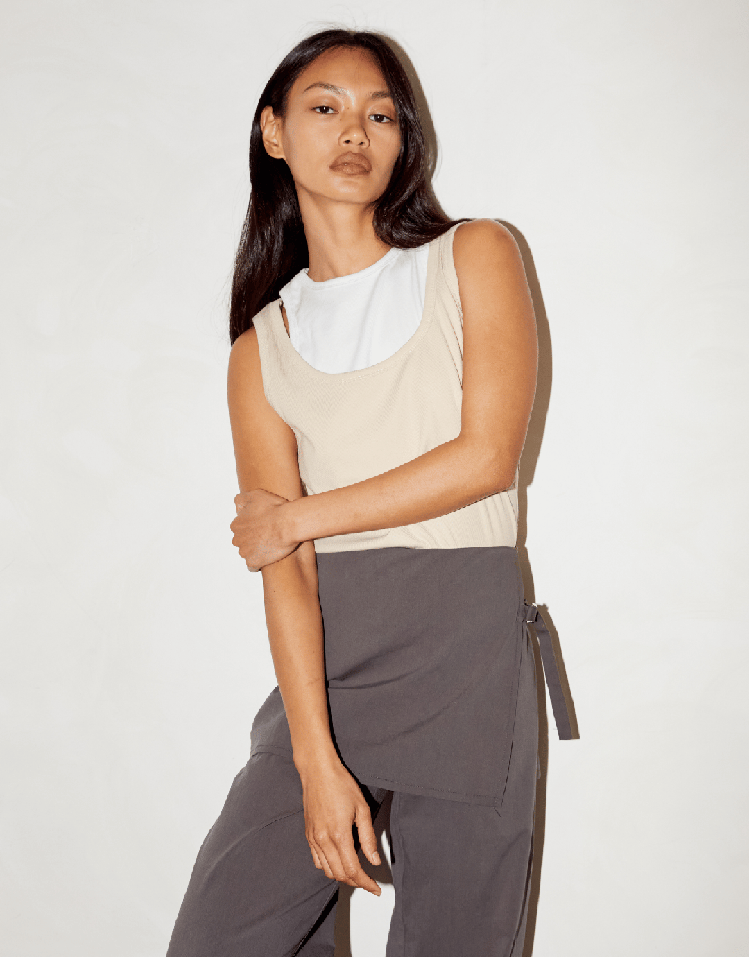 Millie Double Layer Tank - Sand/White