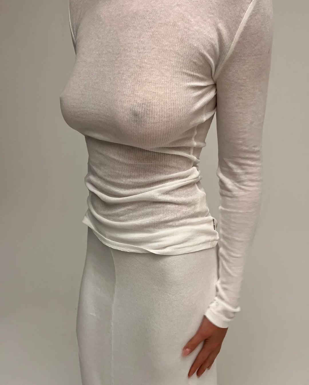 White Rib Hemp Jersey Long Sleeve Top - White by Zulu and Zephyr - view 6
