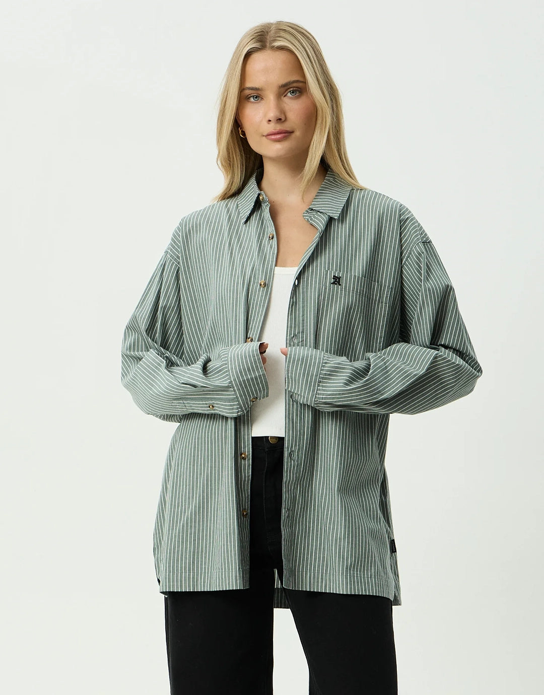 Pinned Oversized Striped Long Sleeve Shirt - Sycamore Stripe by Afends - view 8