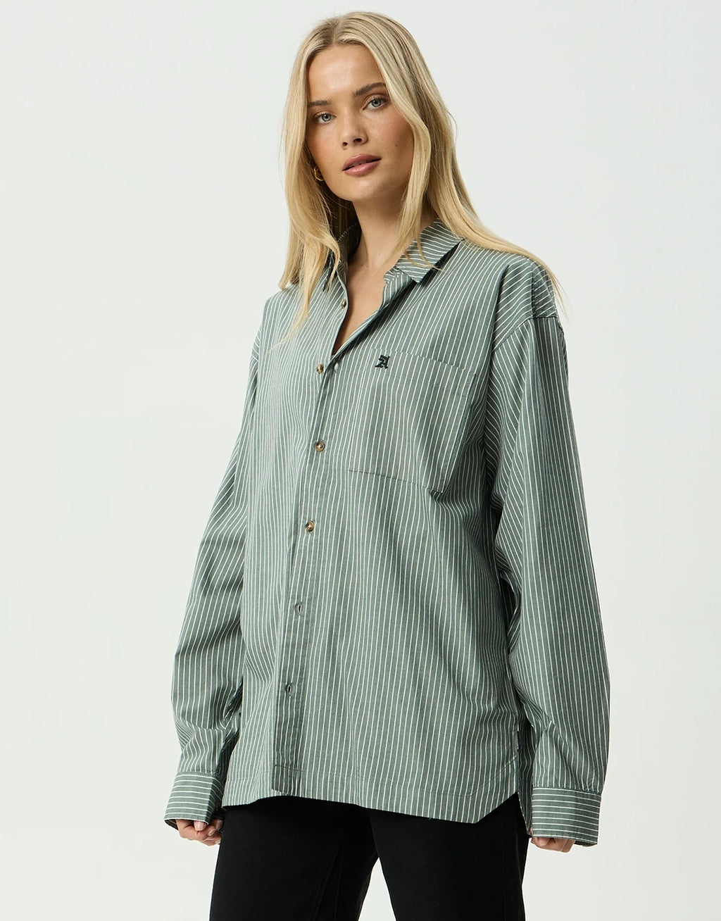 Pinned Oversized Striped Long Sleeve Shirt - Sycamore Stripe by Afends - view 9