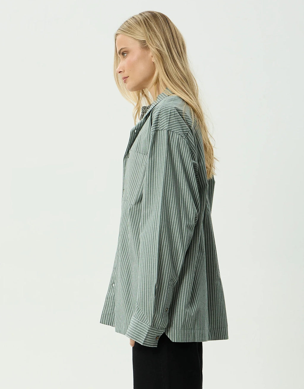 Pinned Oversized Striped Long Sleeve Shirt - Sycamore Stripe by Afends - view 10