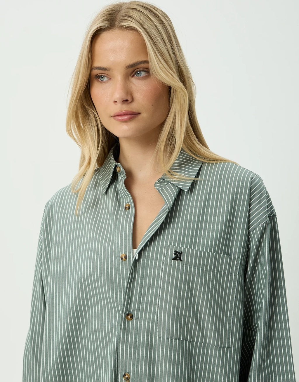 Pinned Oversized Striped Long Sleeve Shirt - Sycamore Stripe by Afends - view 12