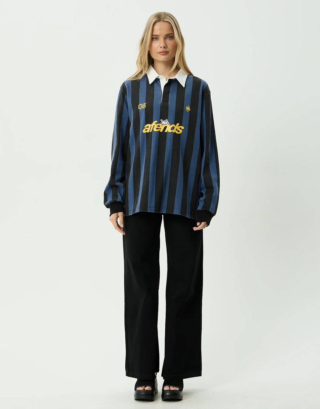 Angel Boy Rugby Long Sleeve Shirt - Black Stripe by Afends - view 7