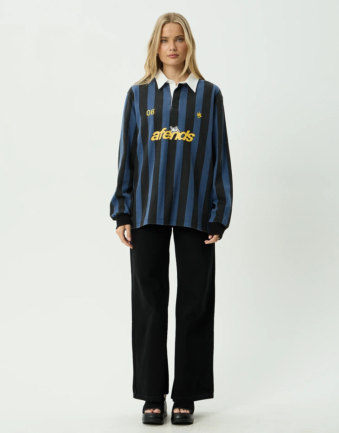 Angel Boy Rugby Long Sleeve Shirt - Black Stripe by Afends - view 7