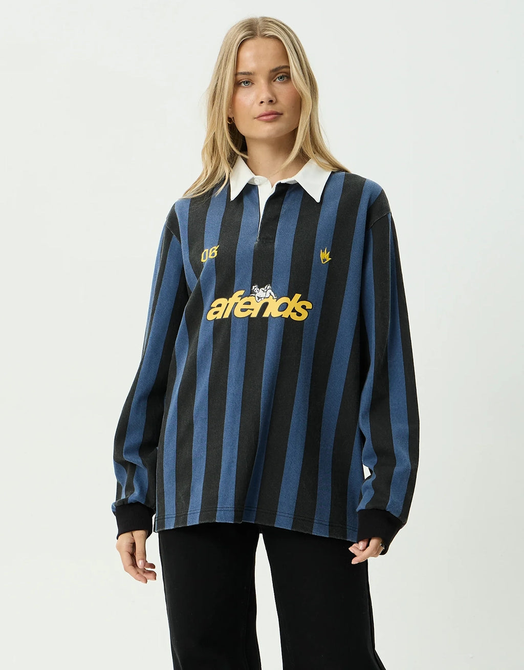 Angel Boy Rugby Long Sleeve Shirt - Black Stripe by Afends - view 8