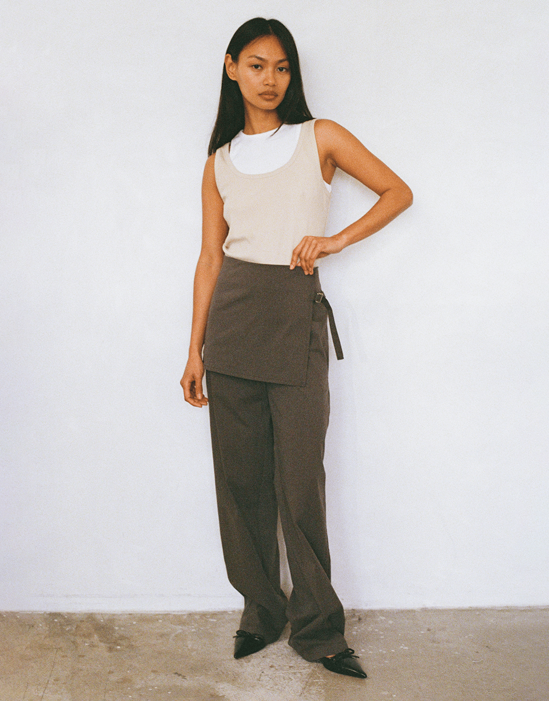 Millie Double Layer Tank - Sand/White