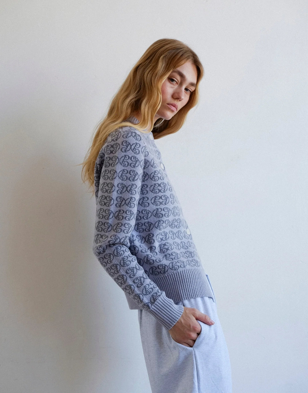 CPD Monogram Cardigan - Sky/Navy