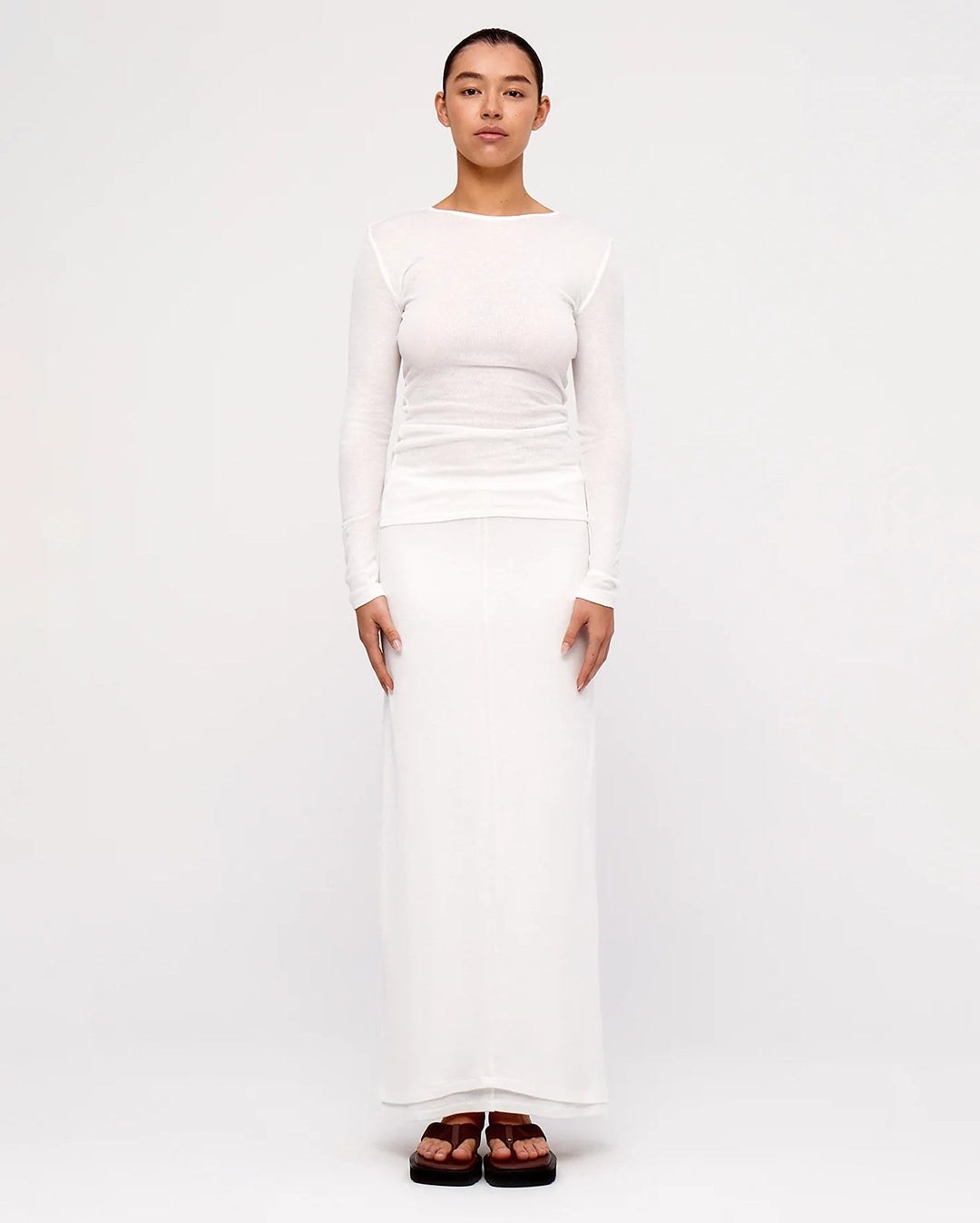 White Rib Hemp Jersey Long Sleeve Top - White by Zulu and Zephyr - view 3