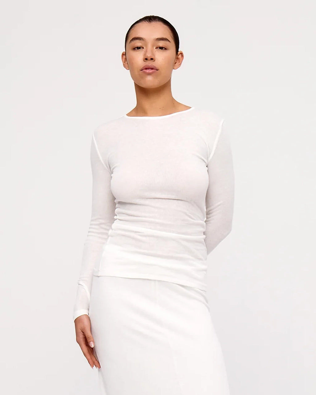 White Rib Hemp Jersey Long Sleeve Top - White by Zulu and Zephyr